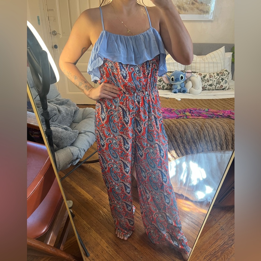 Farm Rio Paisley Print Jumpsuit with Ruffle Detail